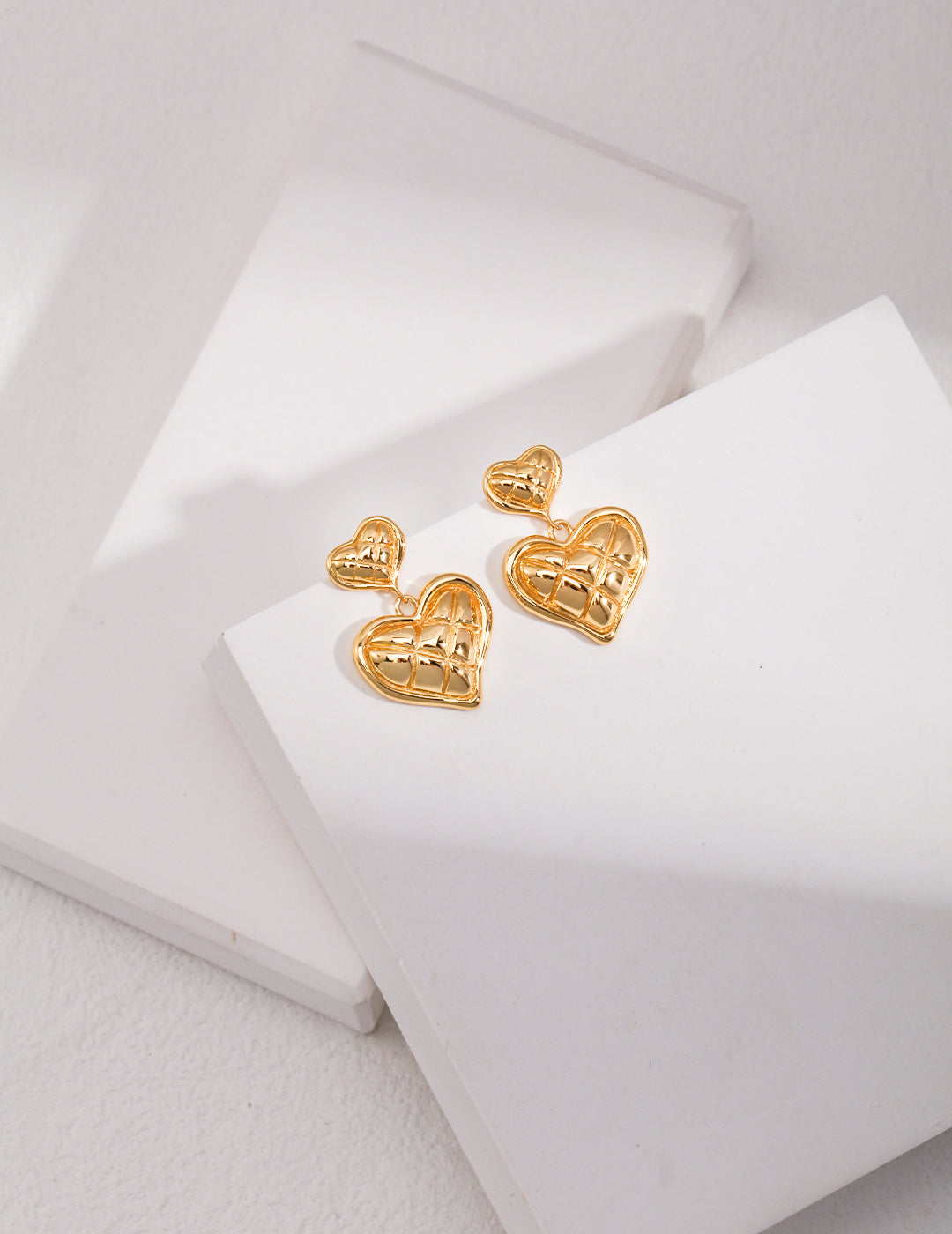 Heart Cushion Earring Drops, gold color