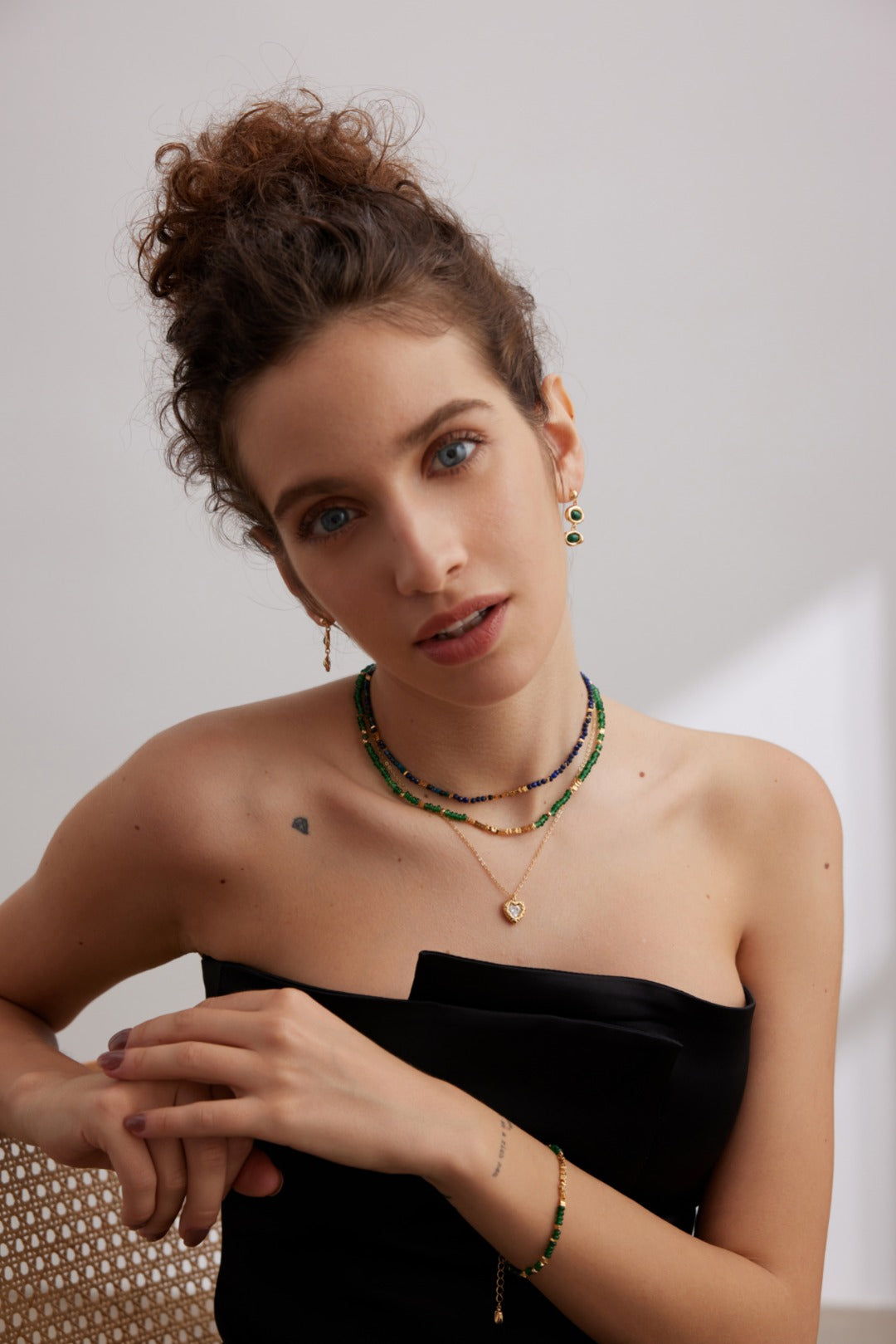Malachite Drop Earrings on model