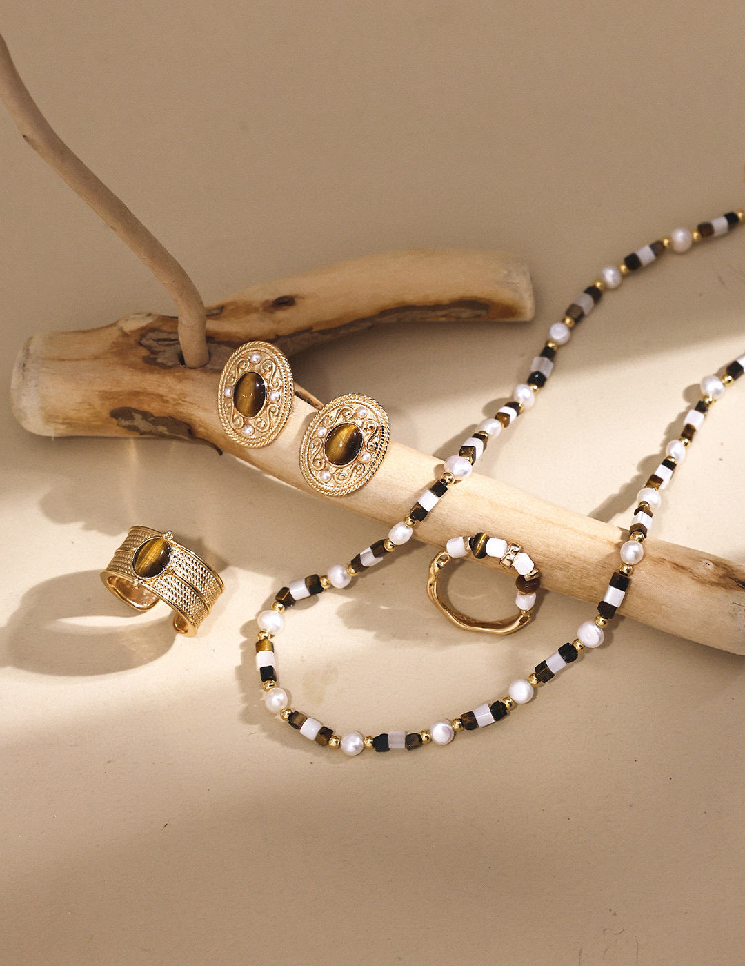 Melody Series - Pearl & Tiger Eye Stone Beaded Necklace