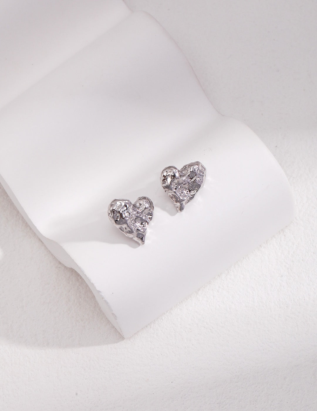 Minimalist Lava Heart Earring Studs, silver color