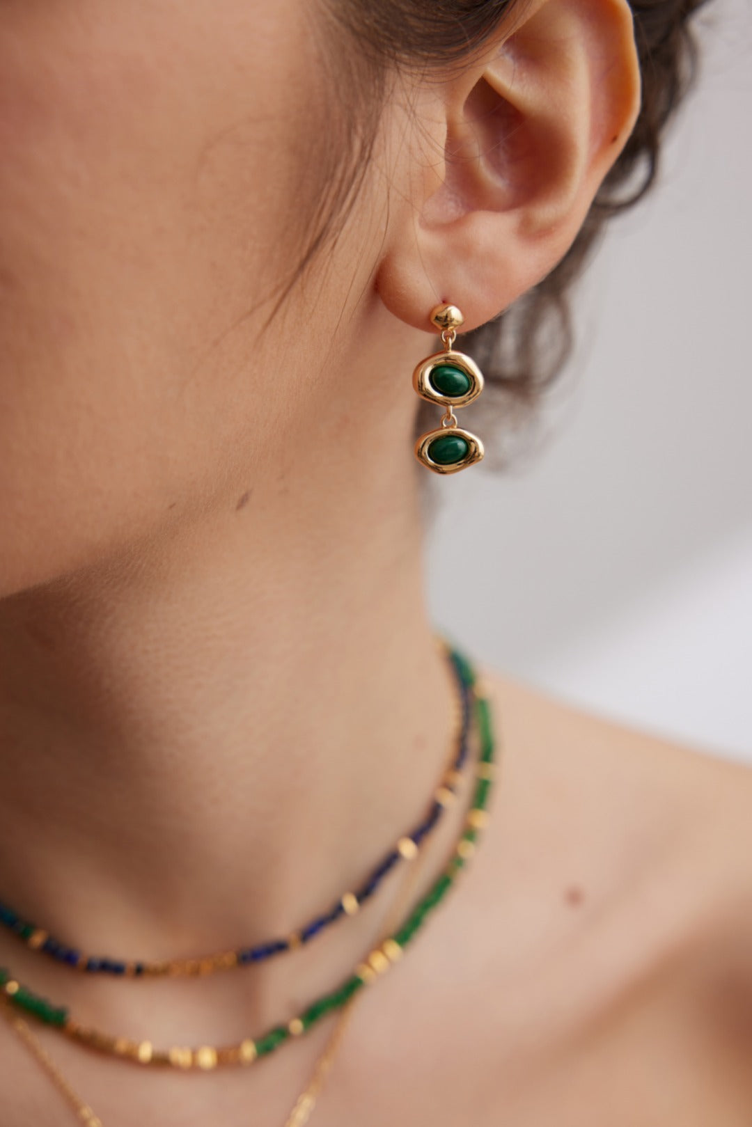Malachite Drop Earrings on Model