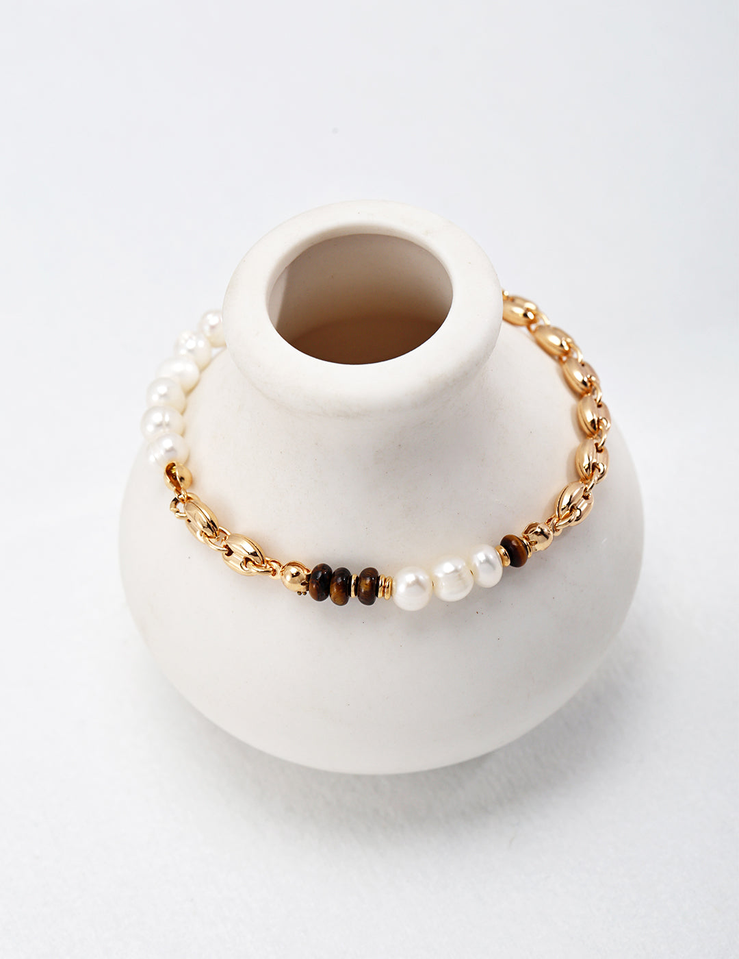 Vintage Lovers' Pearl & Tiger Eye Stone Bracelet