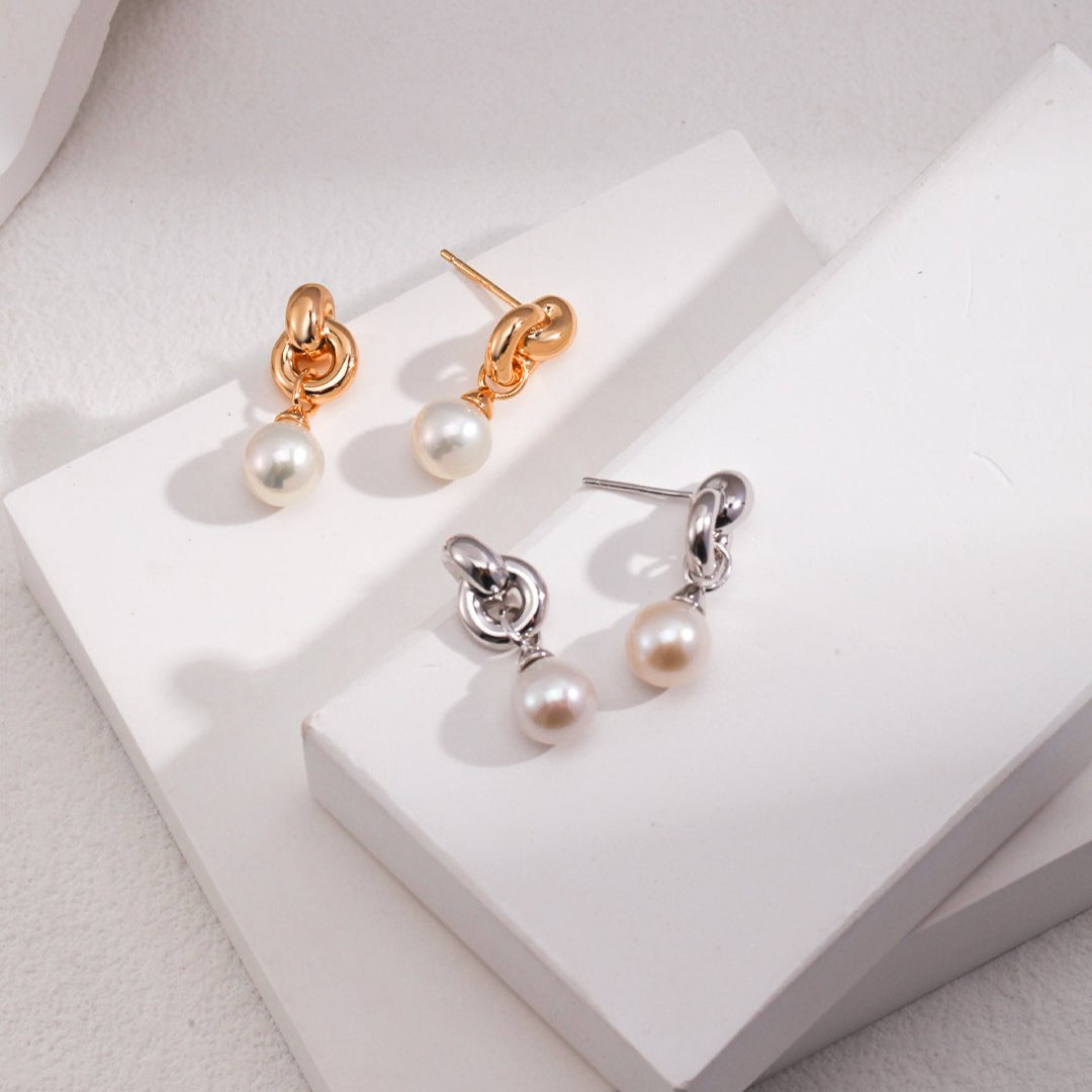 Elegance Series - Knot Pearl Drop Earrings