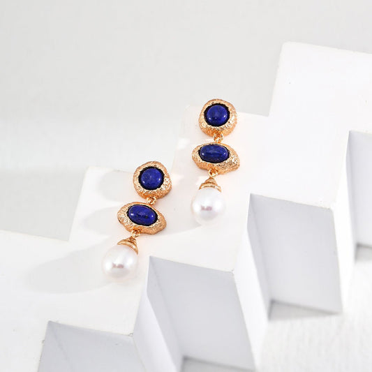 Vintage Lovers' Lapis and Pearl Earrings