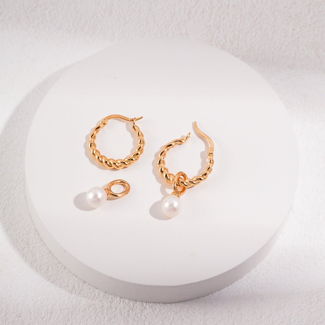 Elegance Series - Rope Hoop Earrings with Pearl Drops