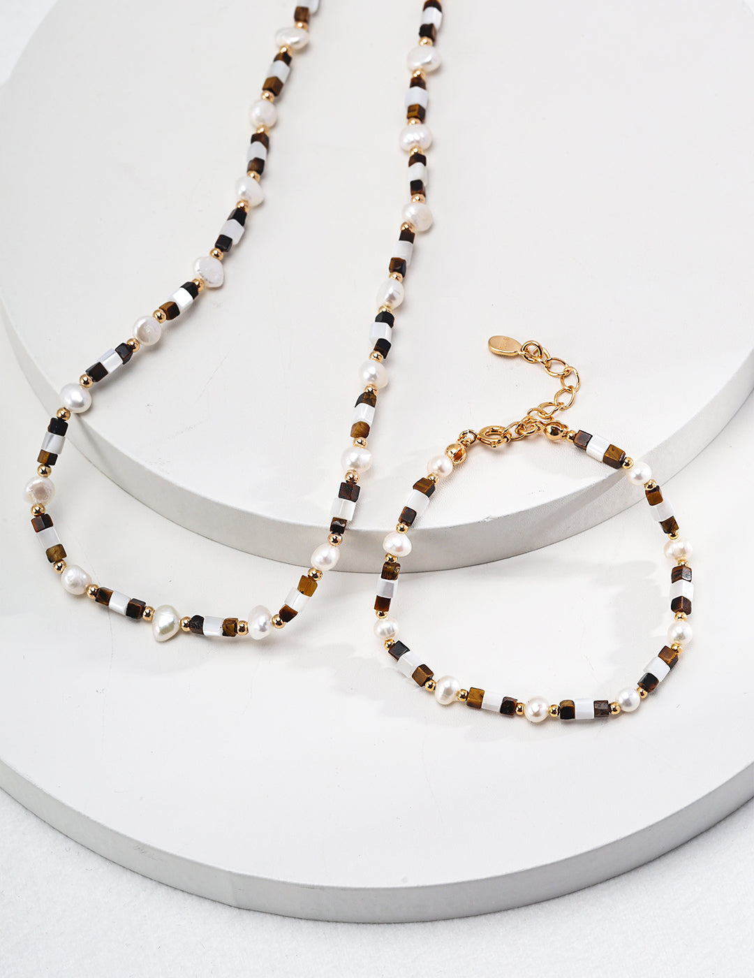 Melody Series - Pearl & Tiger Eye Stone Beaded Necklace