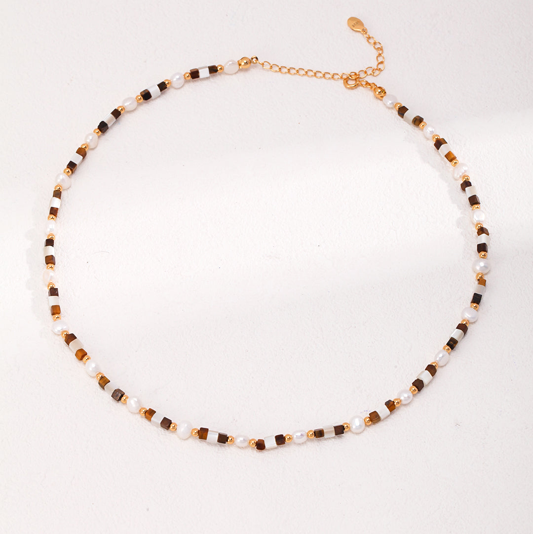 Melody Series - Pearl & Tiger Eye Stone Beaded Necklace