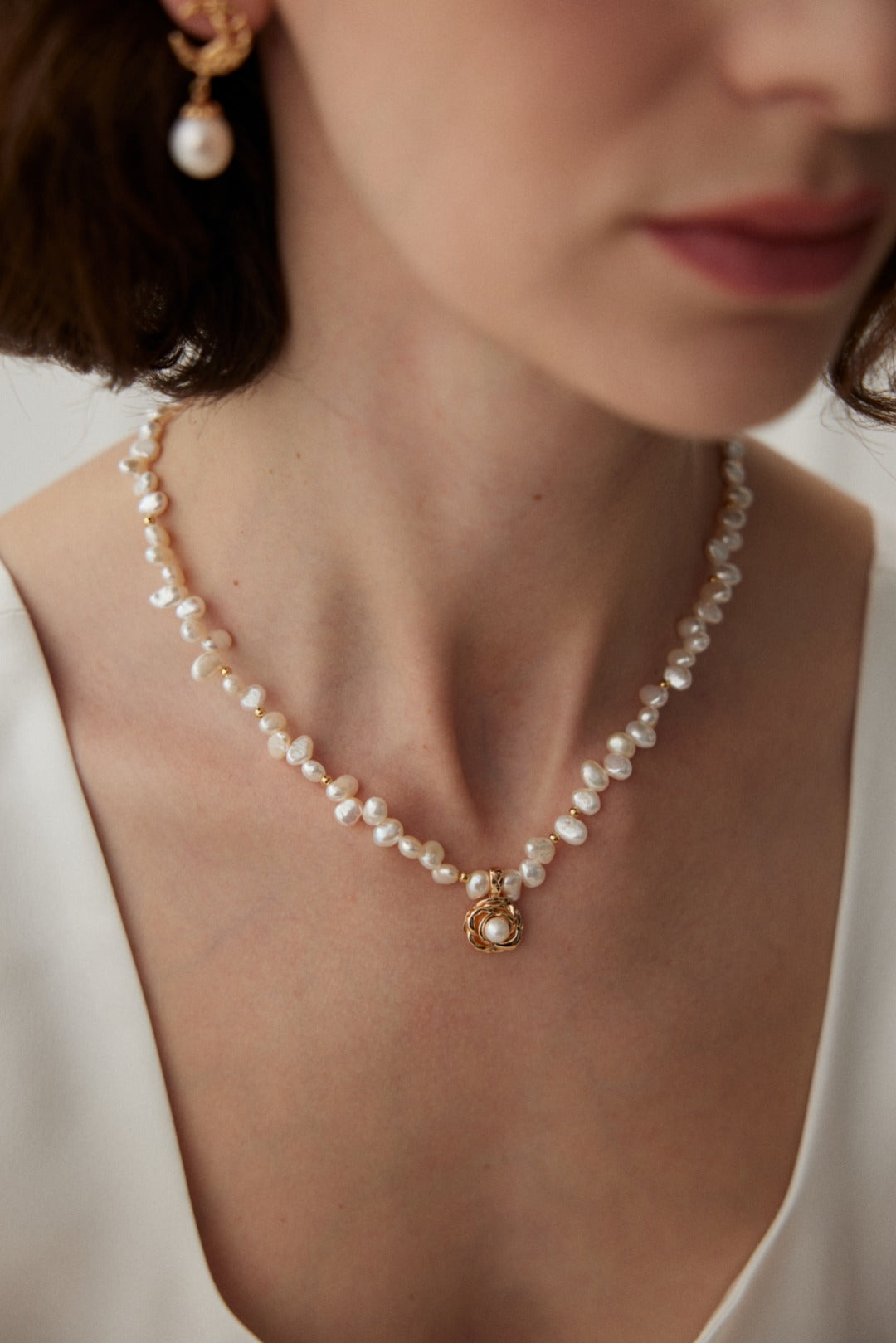 Elegance Series - Pearl Rose Necklace