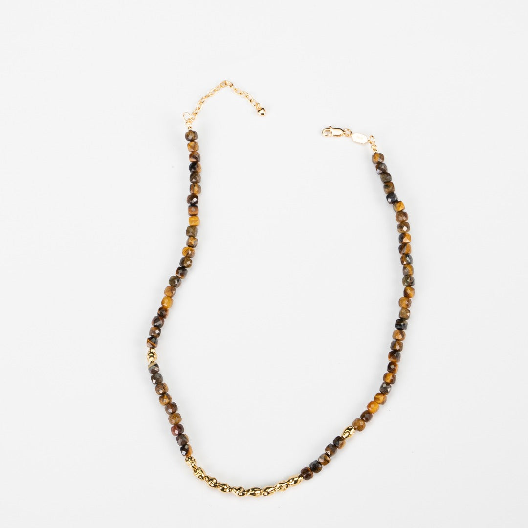 Vintage Lovers' Tiger Eye Golden Glitter Necklace