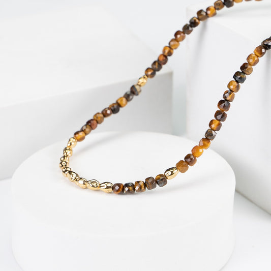 Vintage Lovers' Tiger Eye Golden Glitter Necklace