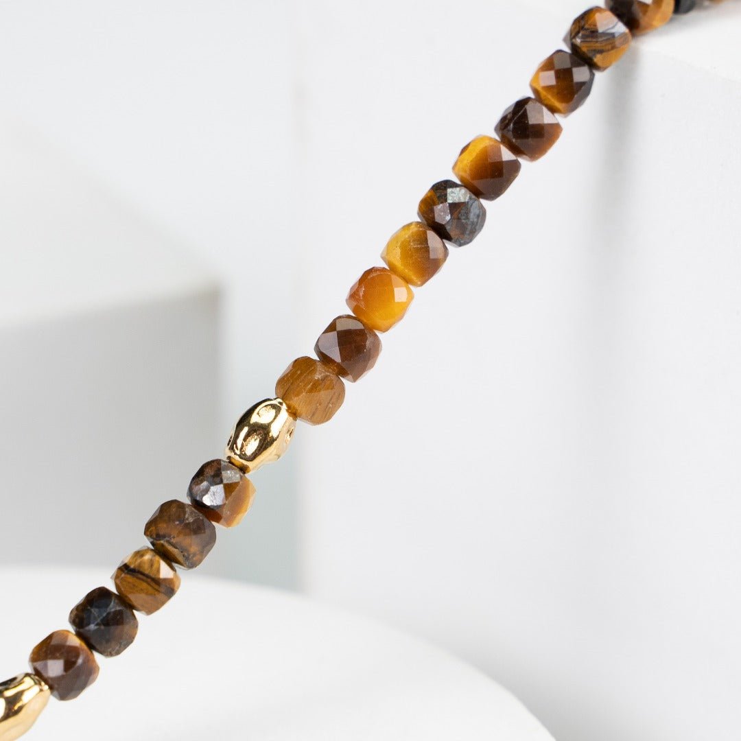 Vintage Lovers' Tiger Eye Golden Glitter Necklace