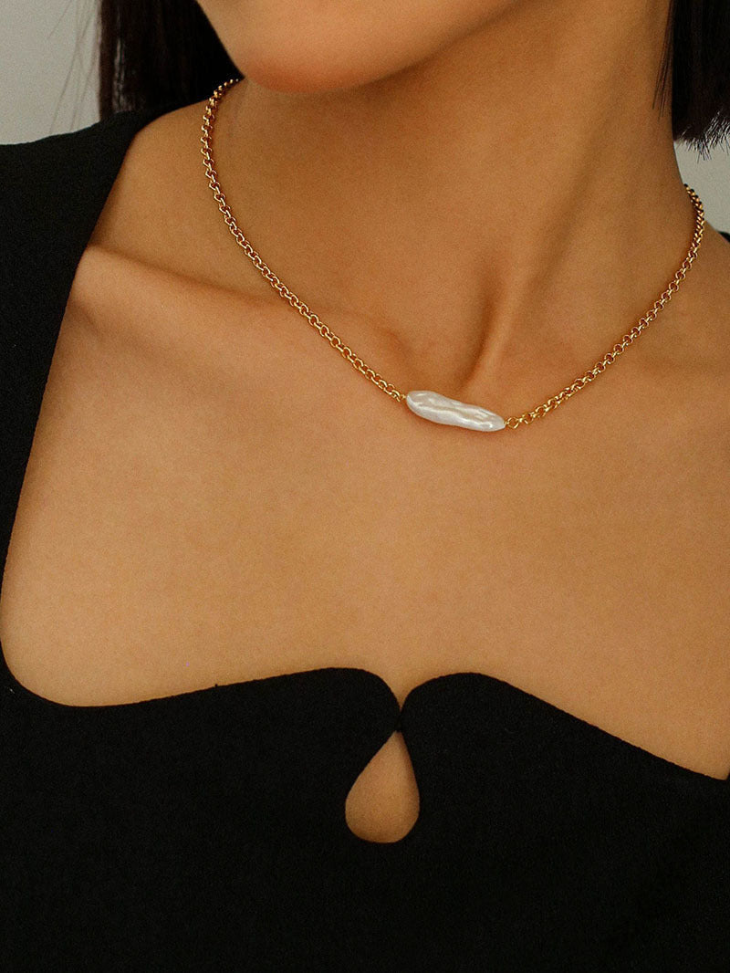 Minimalist Baroque Pearl Necklace