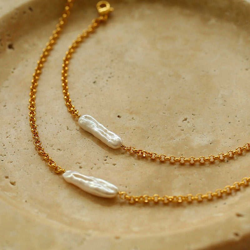 Minimalist Baroque Pearl Necklace