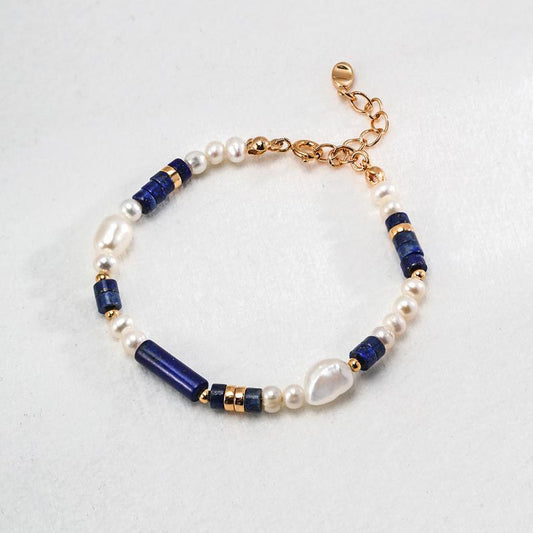 Vintage Lovers' Lapis and Pearl Beaded Bracelet