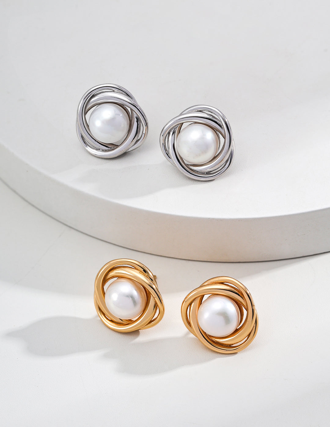 Pearl Stud Earrings Gold and Silver