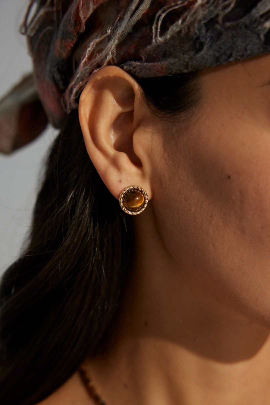 Vintage Lovers' Tiger Eye Earring Studs on model