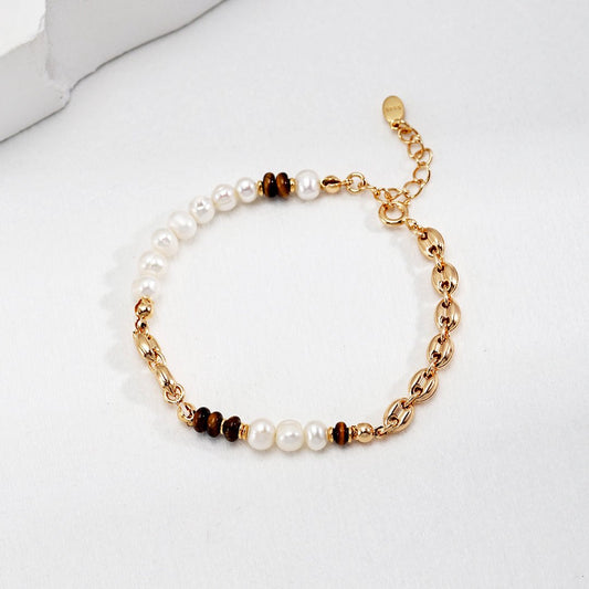 Vintage Lovers' Pearl & Tiger Eye Stone Bracelet