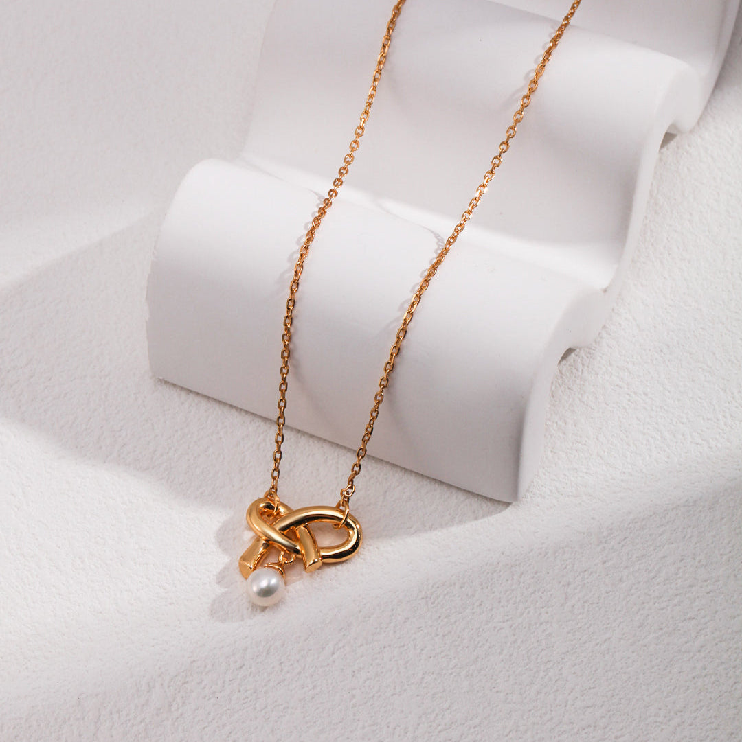 Elegance Series - Bow Pearl Drop Necklace